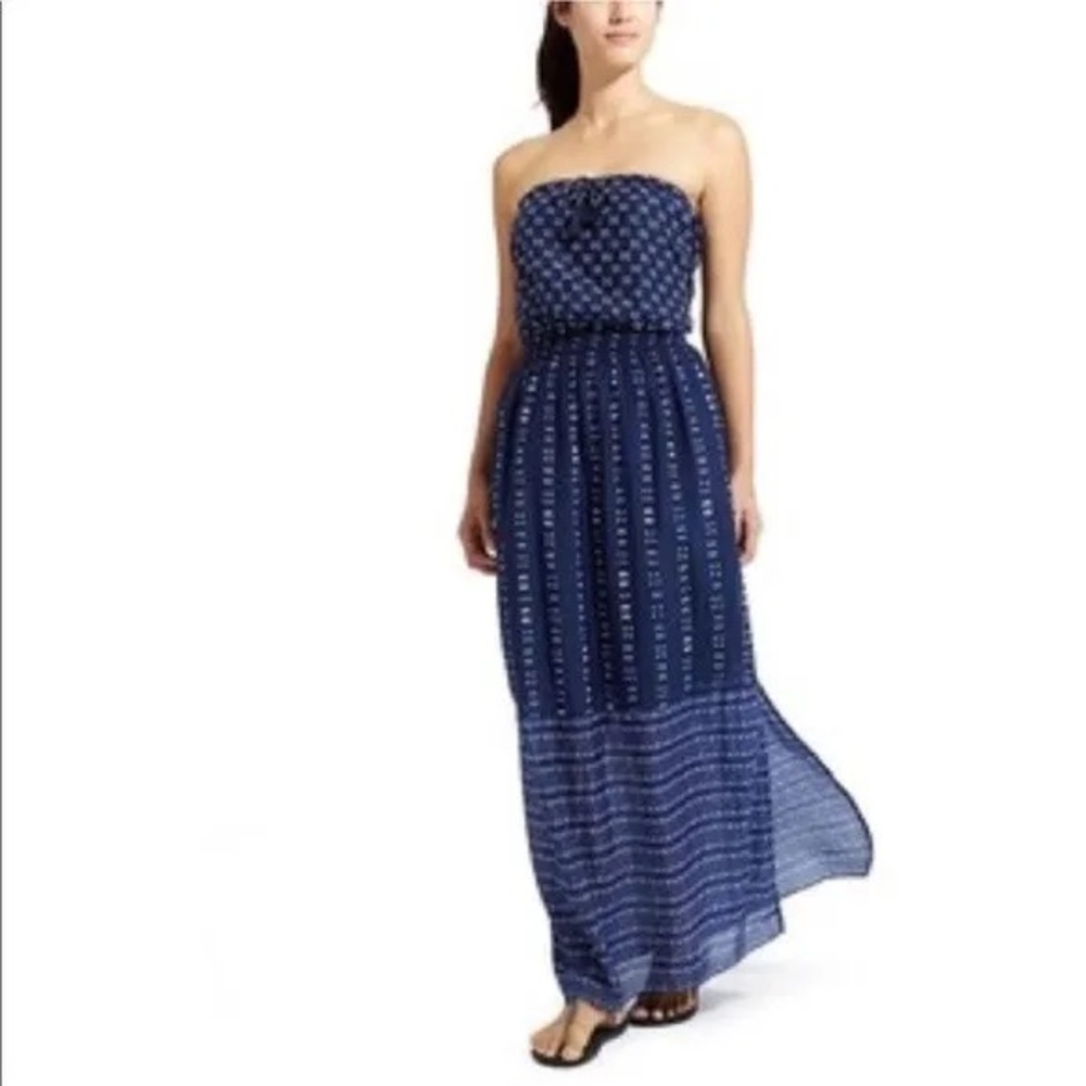 Athleta Blue Molokai Strapless Printed Maxi Dress size XS